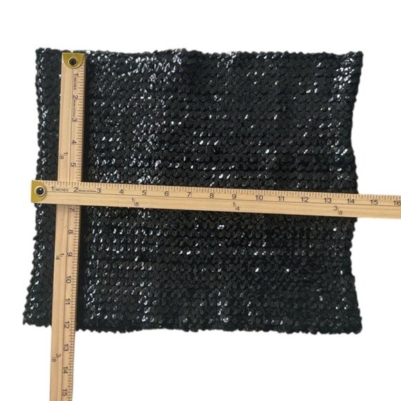 Black Sequin Tube Top – Vintage Y2K Stretch Bandeau - Picture 3 of 4